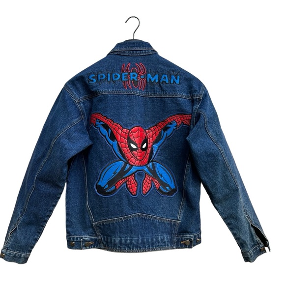 Vintage SPIDER-MAN Denim Jacket 2002 MARVEL w/ EMBROIDERED & LEATHER PATCH - LRG - Picture 6 of 16
